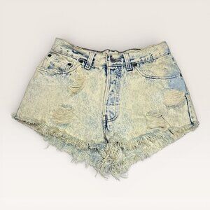 Vintage 90s Levi's Distressed Acid Wash Cut-Off Jean Shorts 9 S Frayed USA Made